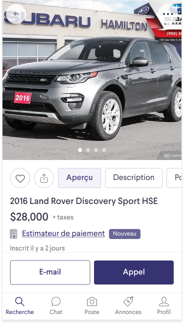 Exemple d'affichage de l'estimateur de paiement sur la page d'affichage de l'objet